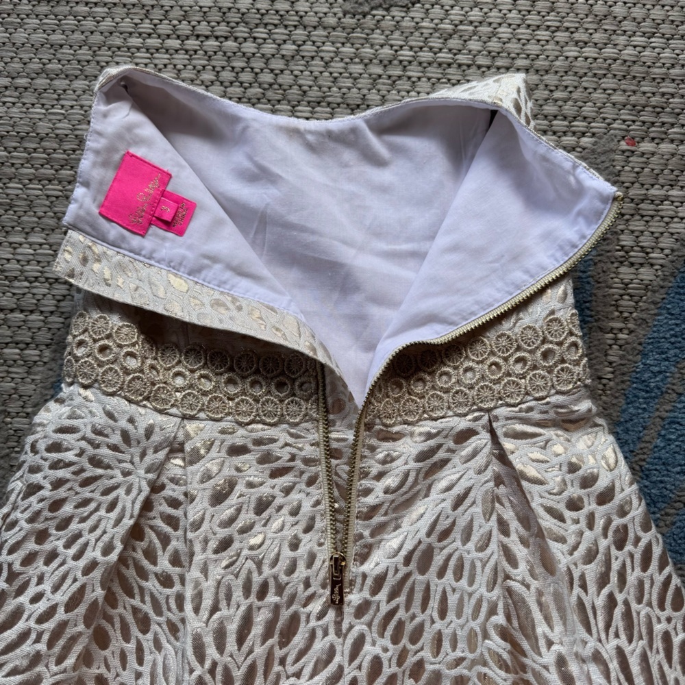 Lilly Pulitzer Abrianna Toddler Girls Gold Metallic Lagoon Formal Dress Size‎ 3T - Picture 3 of 6
